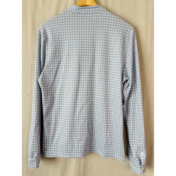 Boohoo Man Knit Button Down Top Men Large Blue White Houndstooth Academia Preppy - Picture 8 of 8